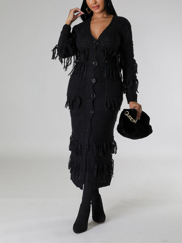 Fringe Knitted Cardigan Dress