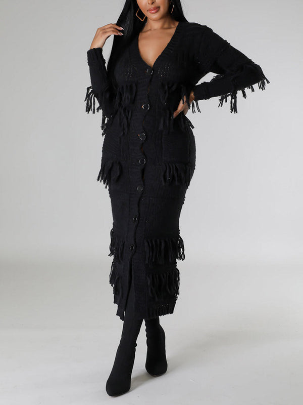 Fringe Knitted Cardigan Dress