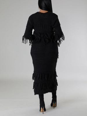 Fringe Knitted Cardigan Dress