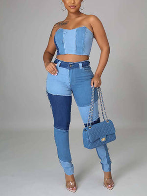 Patchwork High Waist Jeans