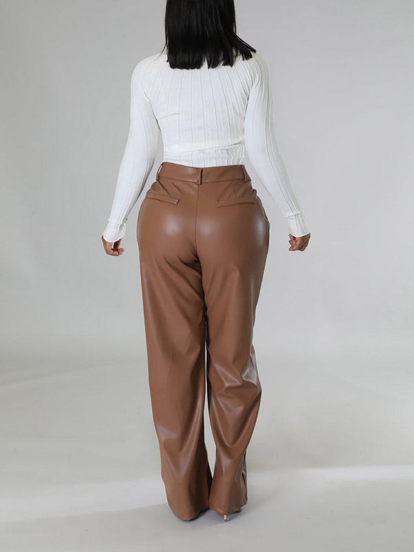 Wide-Leg PU Leather Pants