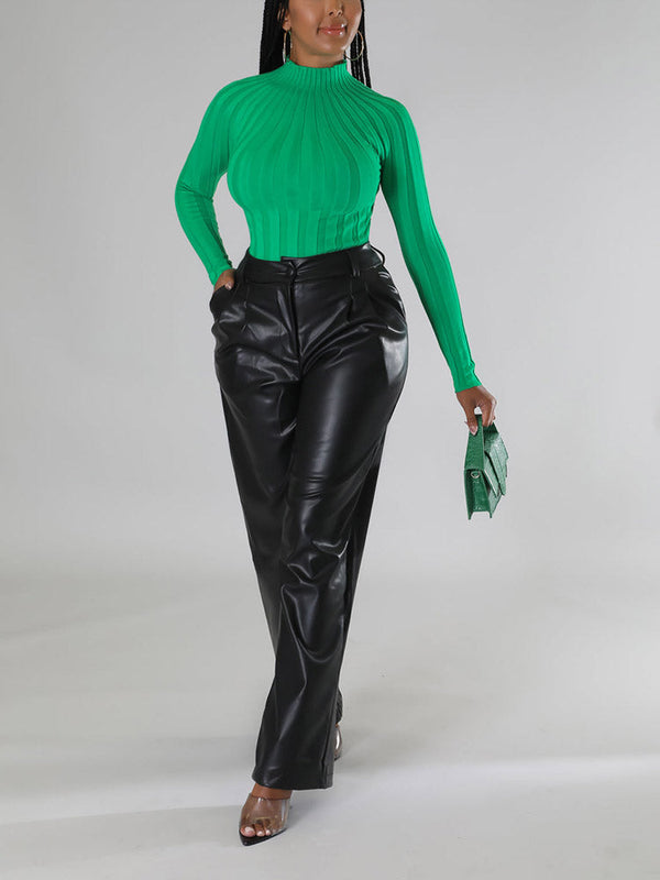 Wide-Leg PU Leather Pants