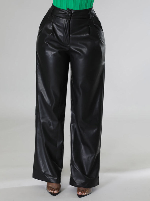 Wide-Leg PU Leather Pants