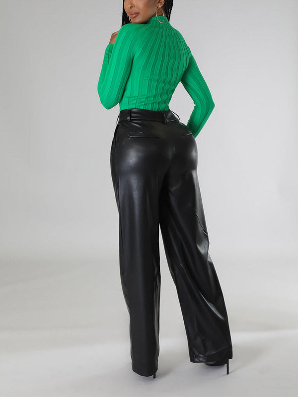 Wide-Leg PU Leather Pants