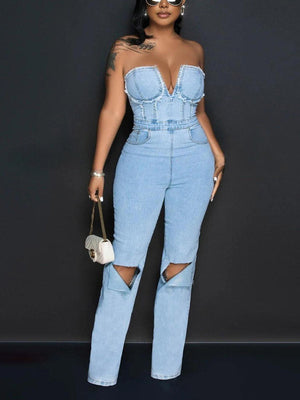 Strapless Denim Jumpsuit