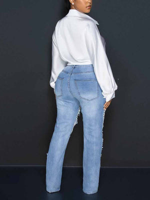 Pearl Rhinestone Denim Jeans