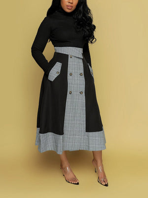 High Neck Top and Plaid Skirt Set