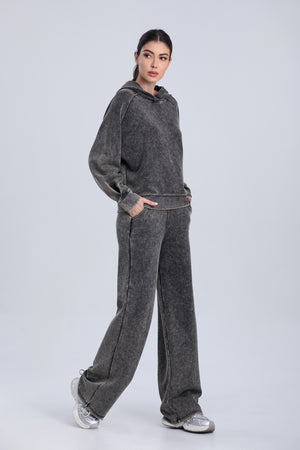 Hooded Mid-Length Sweatshirt Wide Leg Pants Set