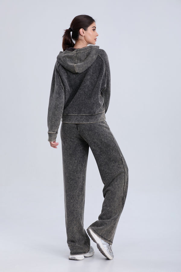 Hooded Mid-Length Sweatshirt Wide Leg Pants Set