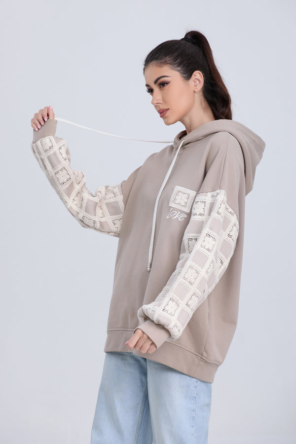 Plaid Floral Embroidered Long Hoodie