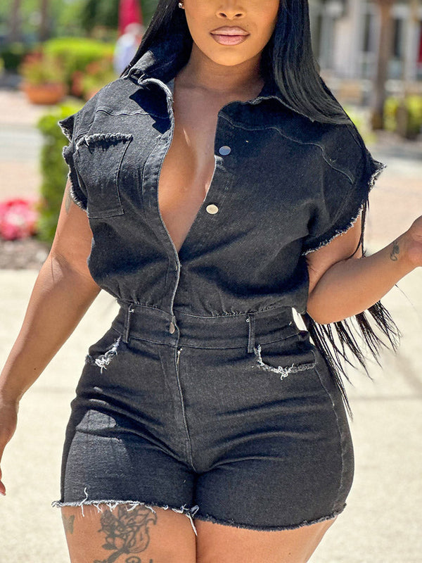 Raw Edge Denim Romper