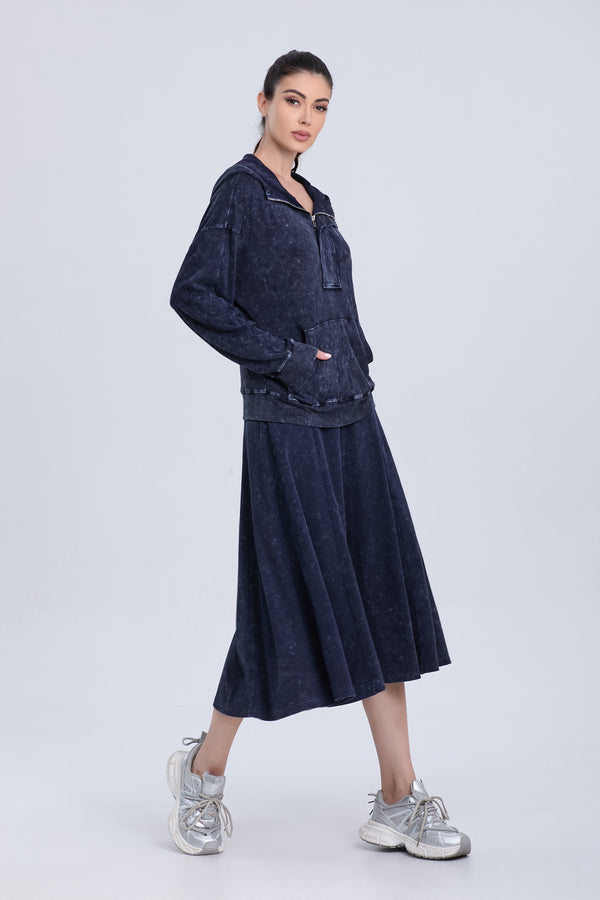 Dark One Pocket Adjustable Neckline Sweatshirt with Mid-Length Skirt