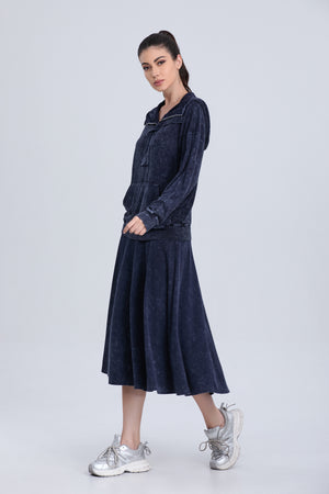 Dark One Pocket Adjustable Neckline Sweatshirt with Mid-Length Skirt