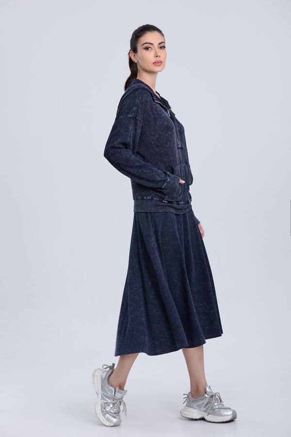 Dark One Pocket Adjustable Neckline Sweatshirt with Mid-Length Skirt