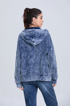 Denim Style Cardigan Hooded Sweatshirt