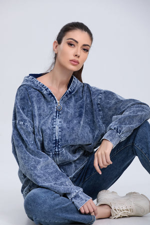 Denim Style Cardigan Hooded Sweatshirt