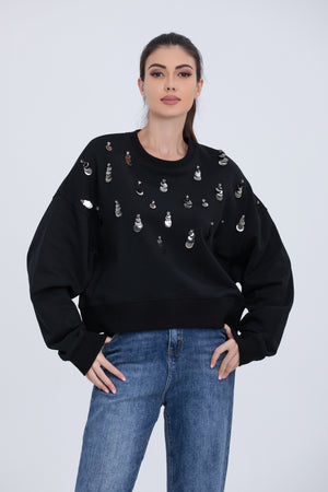 Black Sweatshirt with Glitter Trim