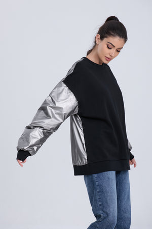 Black and Silver Thickened Pullover Sweatshirt