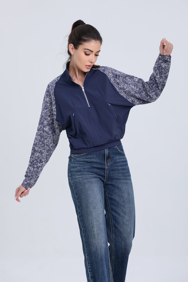 Blues Cardigan Floral Sleeve Sweatshirt