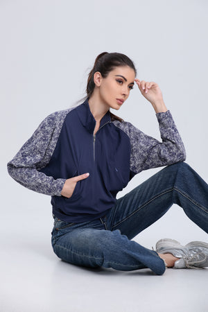 Blues Cardigan Floral Sleeve Sweatshirt