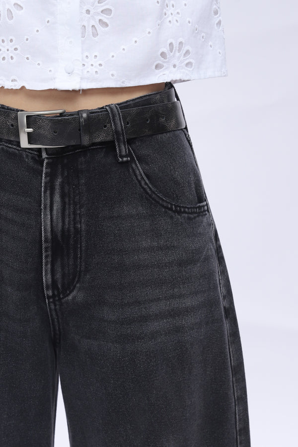 SHAPUM High Waist Barrel Leg Leans Womens High Waist Casual Denim Pants