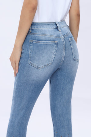 ONESO Women's Straight Leg Jeans High Stretchy Mid Rise Trendy Straight Leg Jeans Classic Fit Denim Jeans for Women