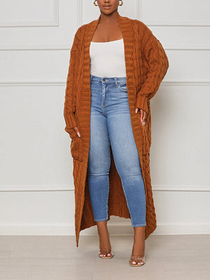 Knitted Solid Pocket Sweater Cardigan