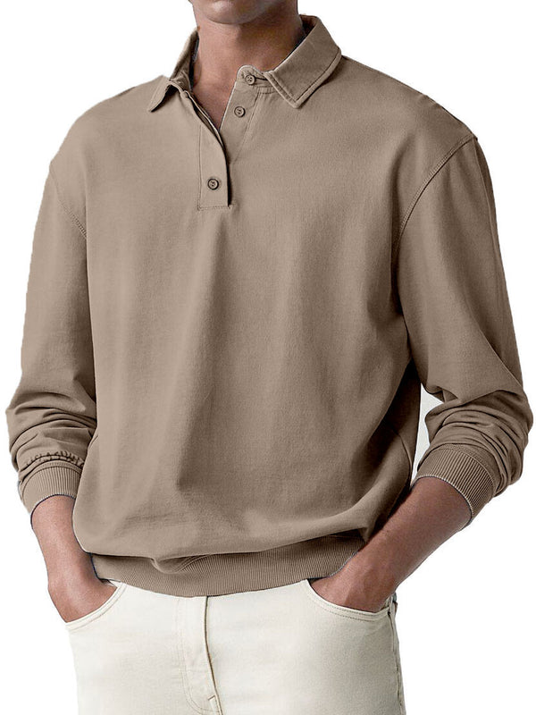 Men's Retro Long Sleeve Lapel Polo Shirt