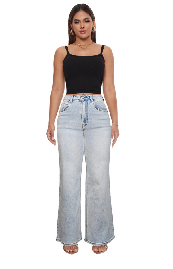 Wide Leg High Waisted Stretch Baggy Jeans