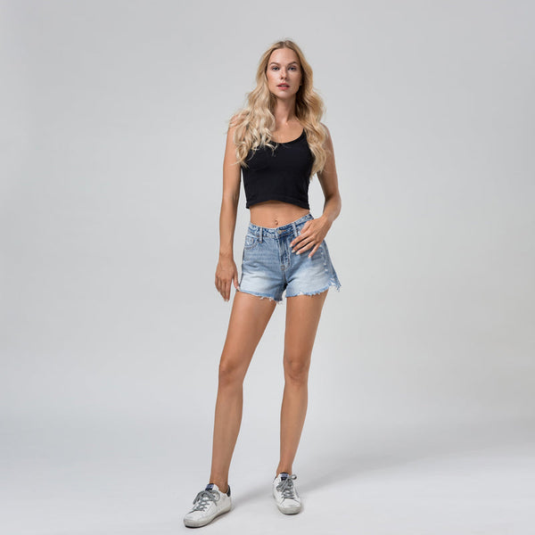 ONESO Women Denim High Rise Distressed Ripped Casual Summer Hot Short Pants Jeans