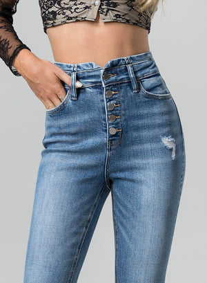 ONESO High-Waisted Flared Medium Blue Jeans Casual Comfort Pants Womenswear Sexy Bottom