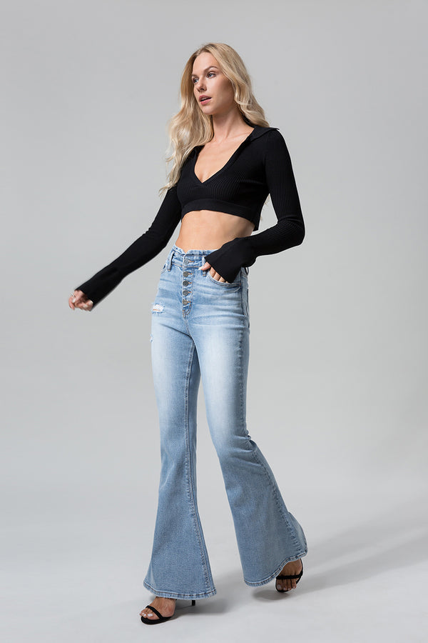 ONESO Women's Elastic Slimming High Waisted Flared Pants