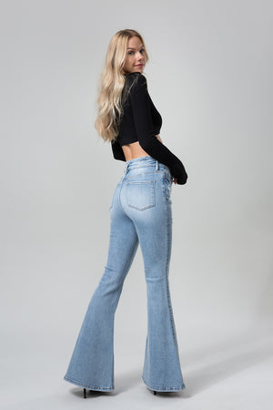 ONESO Women's Elastic Slimming High Waisted Flared Pants