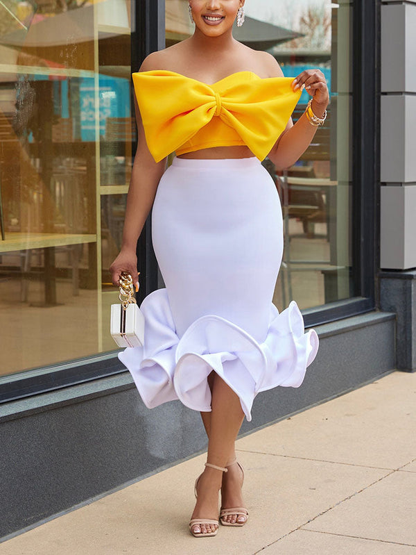 Bow Top Ruffle Skirt Set