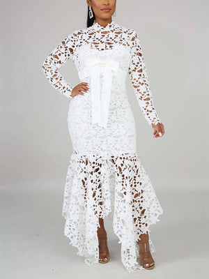 Lace O Neck Irregular Maxi Dress