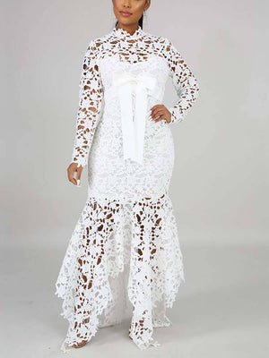 Lace O Neck Irregular Maxi Dress