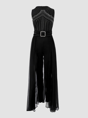 Rhinestone Mesh Sleeveless Jumpsuit