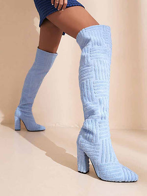 Towel Chunky Heel Over The Knee Boots