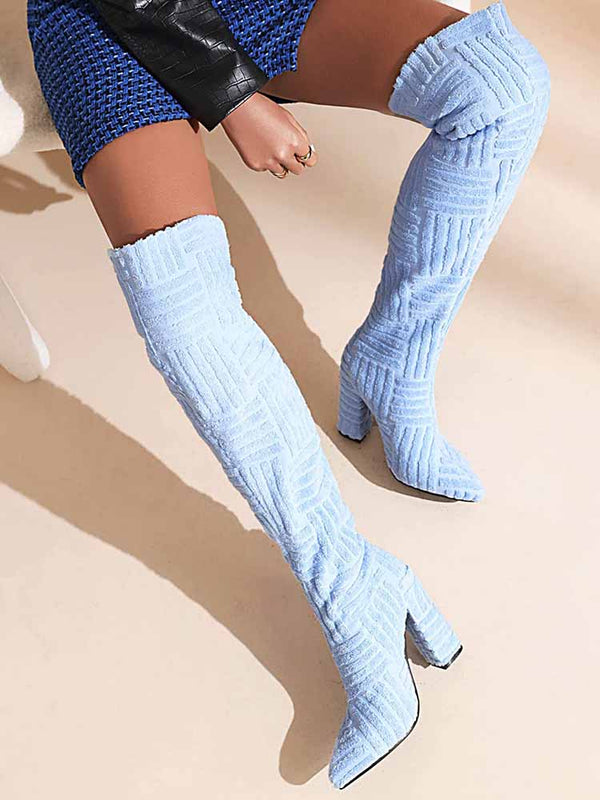 Towel Chunky Heel Over The Knee Boots