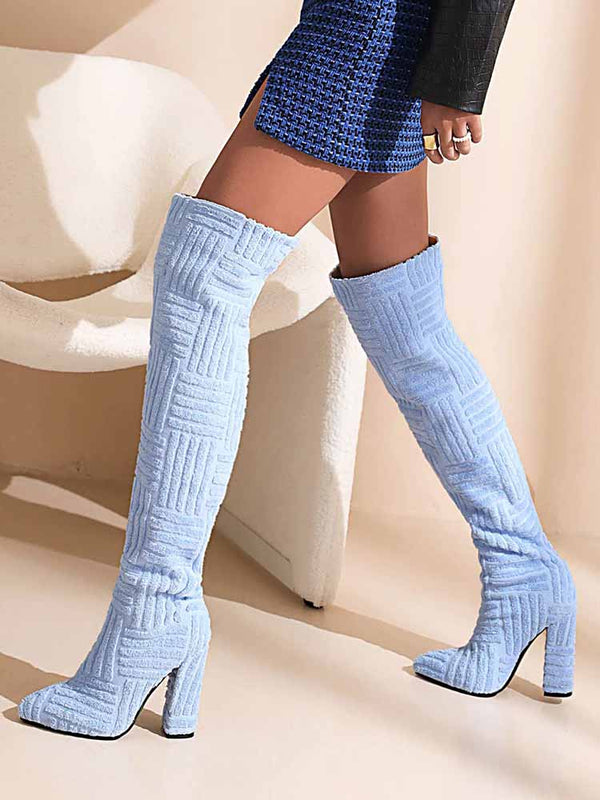 Towel Chunky Heel Over The Knee Boots