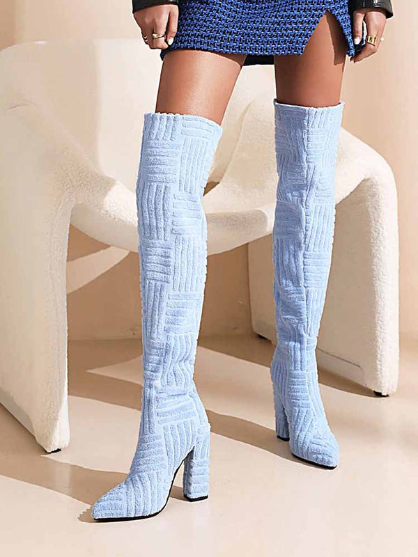 Towel Chunky Heel Over The Knee Boots