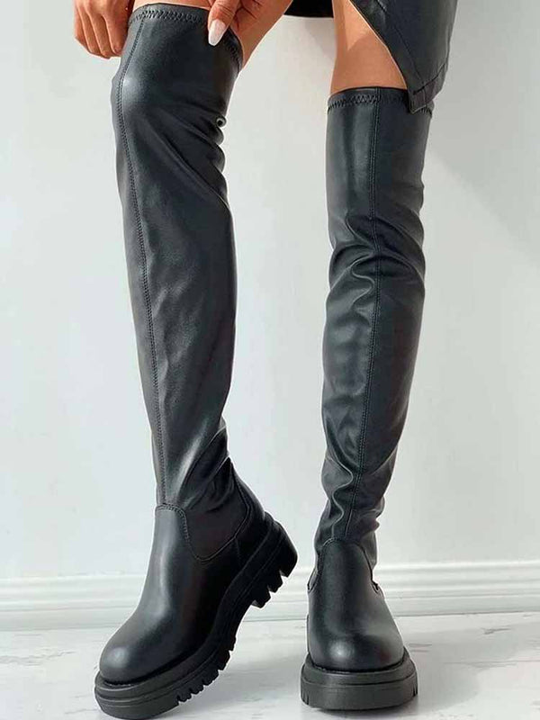 PU Leather Flat Heel Boots