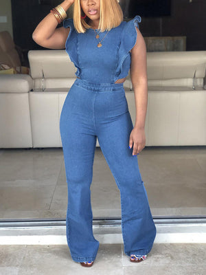 Ruffle Denim Jumpsuit