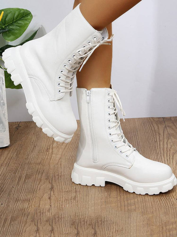 Lace Up Ankle Chunky Heel Boots