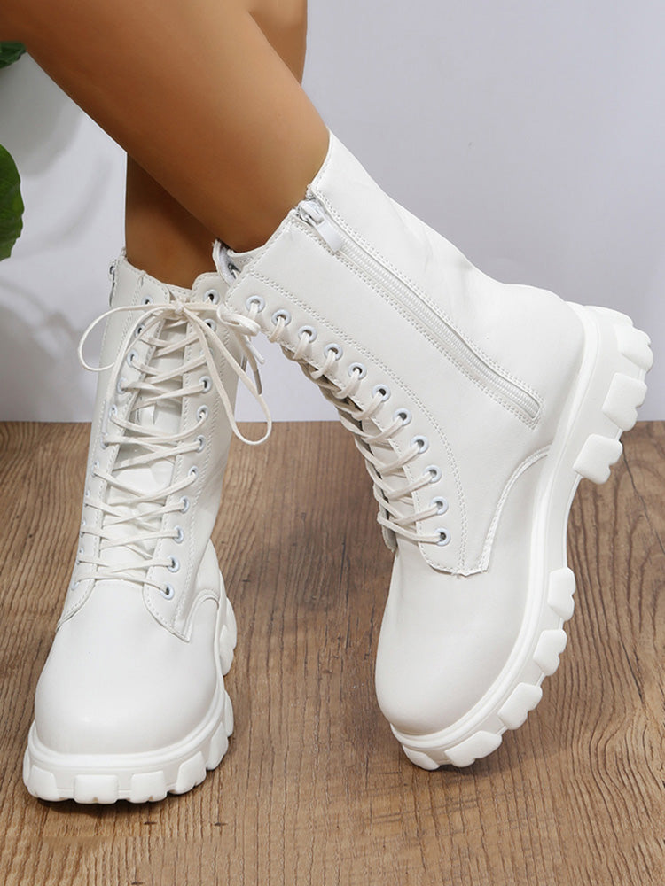 Lace Up Ankle Chunky Heel Boots