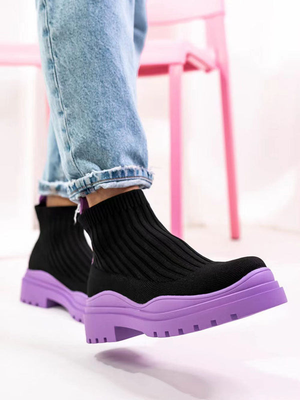 Platform Round Toe Knit Boots