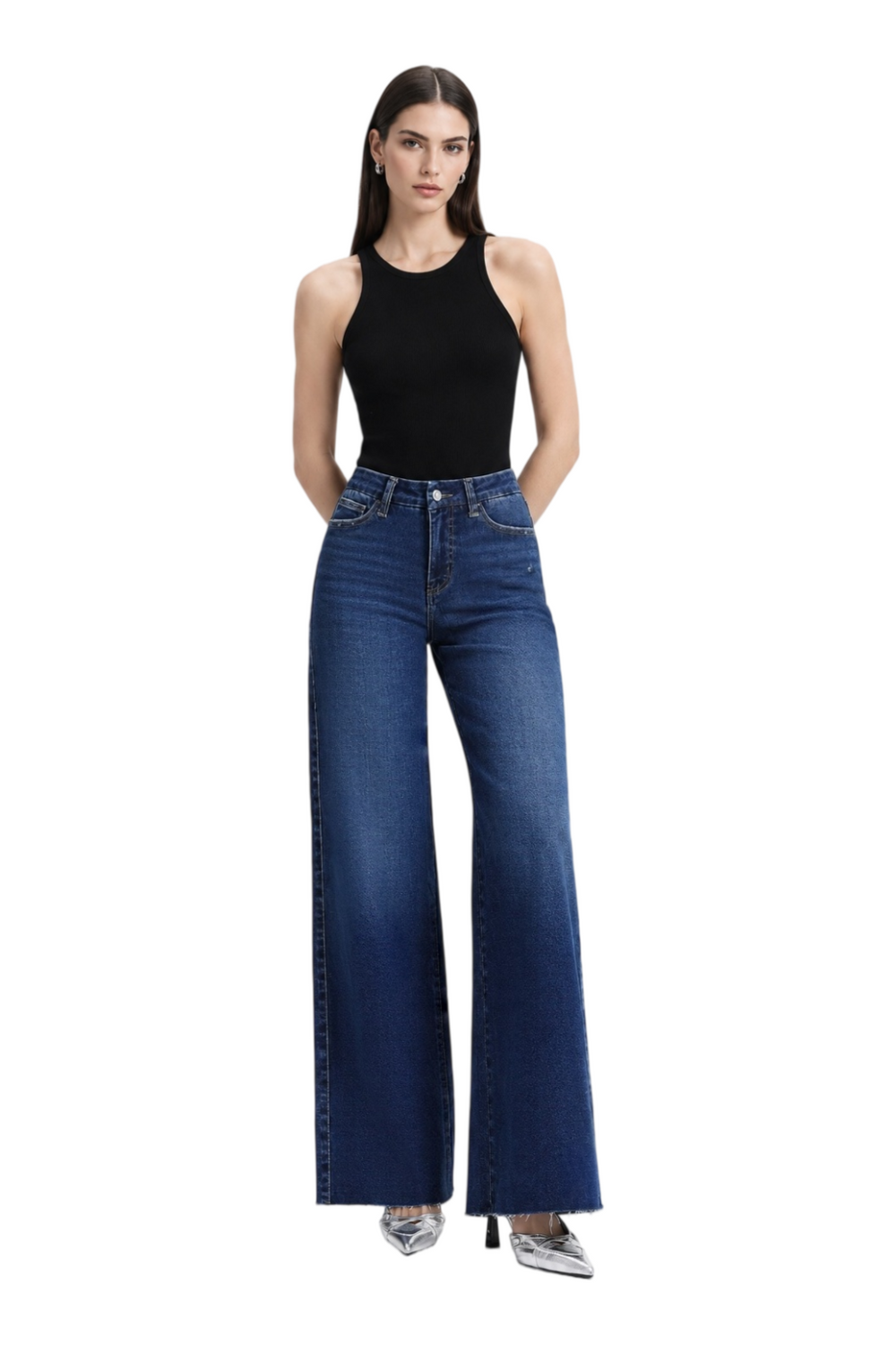 ONESO Women Mid Rise Wide Leg Jeans