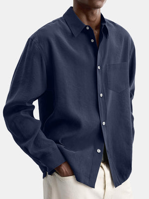 Men's Casual Basic Solid Color Lapel Pocket Long Sleeve Shirt