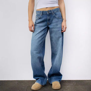 European and American washed retro straight high waist wide legs loose drape versatile jeans