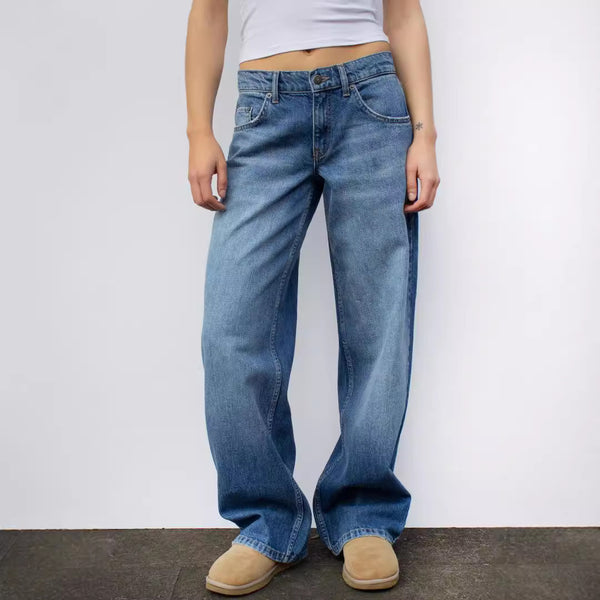 European and American washed retro straight high waist wide legs loose drape versatile jeans